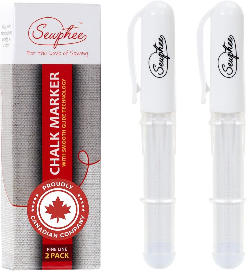 Sewphee Fabric Markers for Sewing – Ergonomic Tailors Chalk Pen with Improved Dosing Wheel for Sharp Lines - Washable Sewing Chalk Marking Pens that are Compatible with Most Fabrics - White and White 2 Pack - Image 1